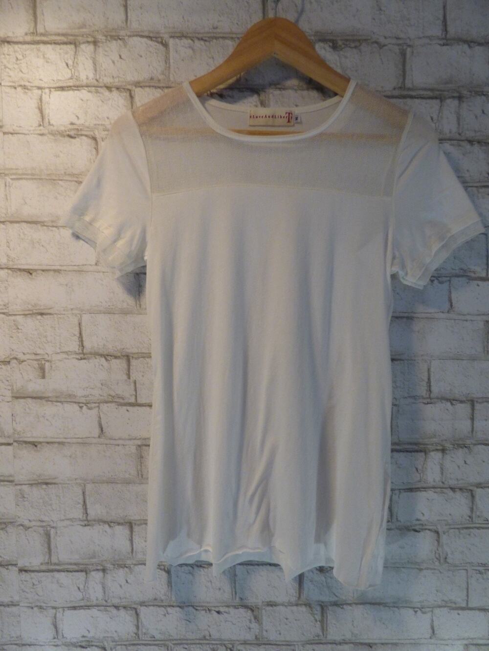 Johnny Was 4 Love and Liberty Ivory Illusion Neck White Tee Top Large NEW